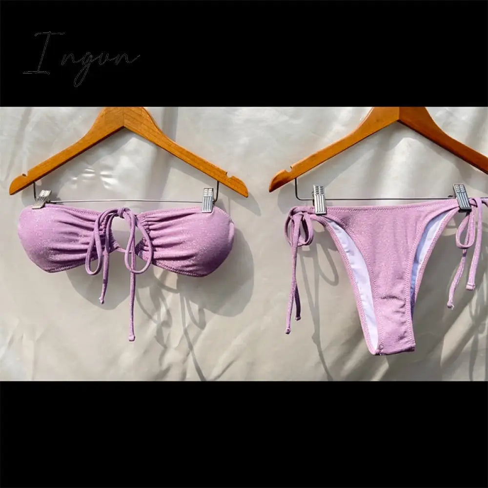 Ingvn - Shiny Bikinis Swimwear Women Summer Bikini Set String Swimsuit Micro Thong Two Piece Suits Halter Beachwear Sexy Bath Suits