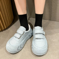 Ingvn  New Women's Vulcanized  Casual Sports Shoes Thick Sole Velcro Solid Color Women Shoes Flat Bottom Round Toe Low Top Shoes