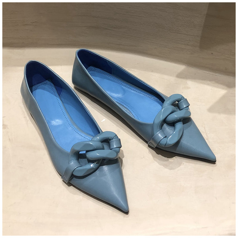 INGVN   Brand Design Chain Buckle Flat Shoes Women Flat Heel Ballet Pointed Toe Slip On Female Ballerina Casual Loafers