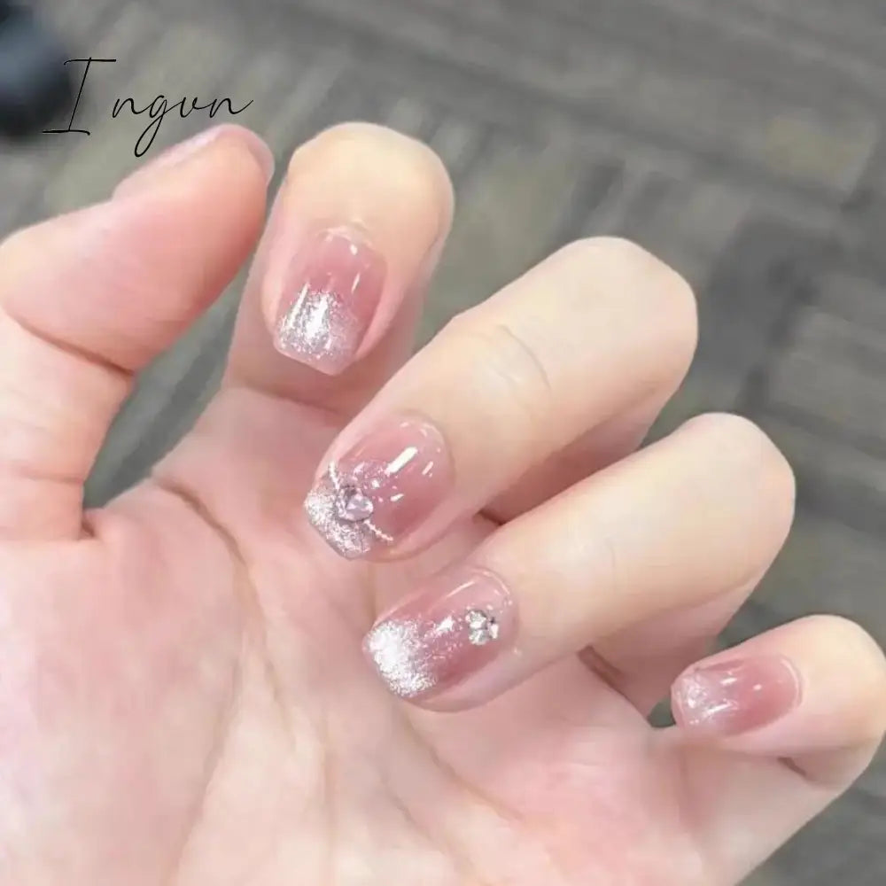 24pcs detachable cat eyes red wine false nails with glue full cover ballet square almond shiny acrylic press on fake nails tips