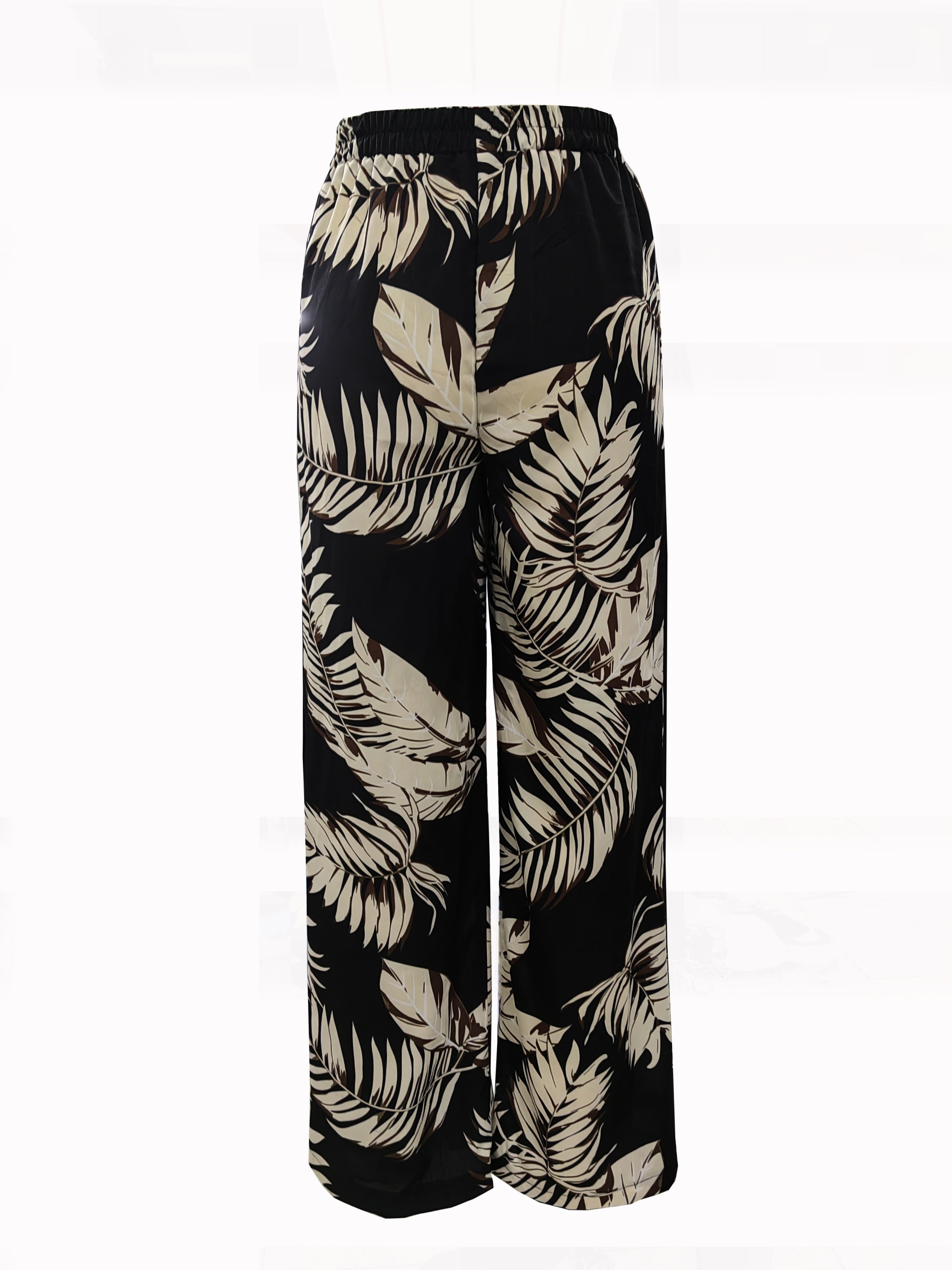 Two-piece Set, Leopard Print Button Front Long Sleeve Shirt & Wide Leg Pants Outfits, Women's Casual Clothing