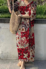 Ingvn - Casual Vintage Geometric Print V Neck Printed Dresses