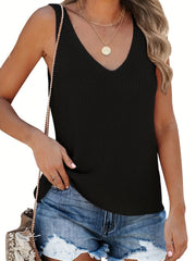 Womens V-Neck Soft Knit Sweater Vest - Loose & Cozy, Sleeveless Solid Colors for Fall Winter - Perfect Vacation Style, Trendy Layering Essential