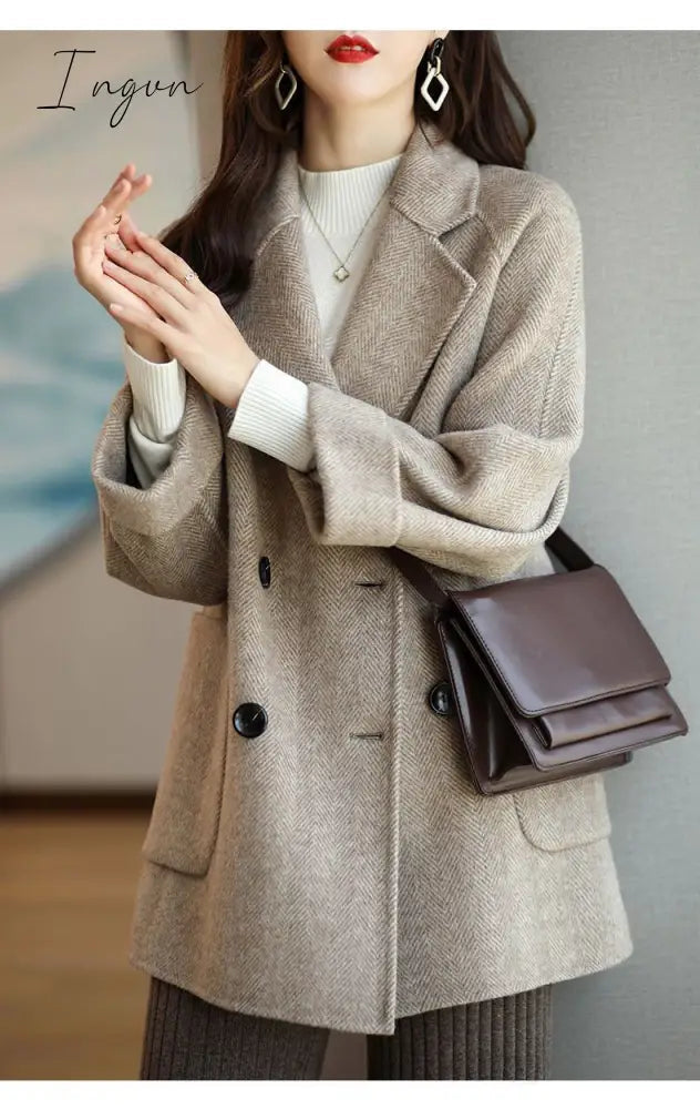 Ingvn - Autumn And Winter New Fashion Women's Jacket Loose Leisure All-Match Western Style High-End Woolen Female Coat