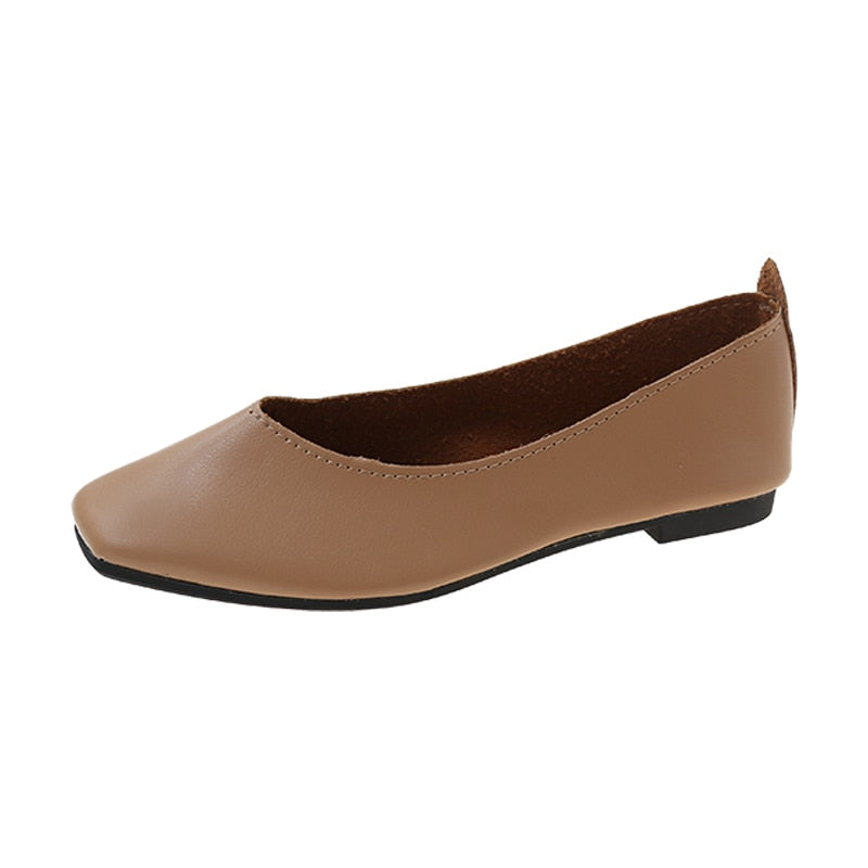 Women Flats Square Toe Boat Shoes Solid color Slip on Shallow Shoes Black Loafers White Wedding Concise Single Shoe Spring 9802N