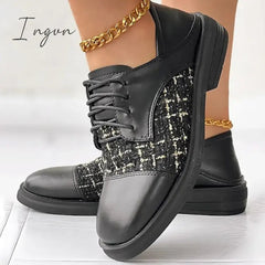 Ingvn - Women's Flats Oxfords Plus Size Wedding Office Work Winter Block Heel Chunky Heel Square Toe Fashion Business Elegant PU Loafer Plaid Black fleece beige fleece Black