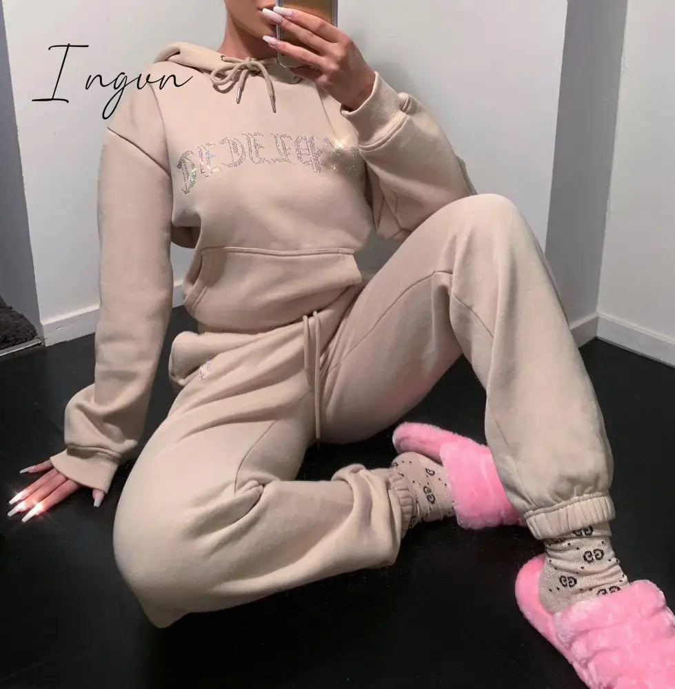 Ingvn - Tracksuit 2 Piece Women Set Oversize Hoodies Sweatshirt Loose Sweatpants Joggers Sport Suit Women Outfits Sweatsuit