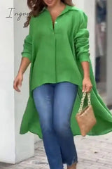 Ingvn - Casual Simplicity Solid Asymmetrical Turndown Collar Tops