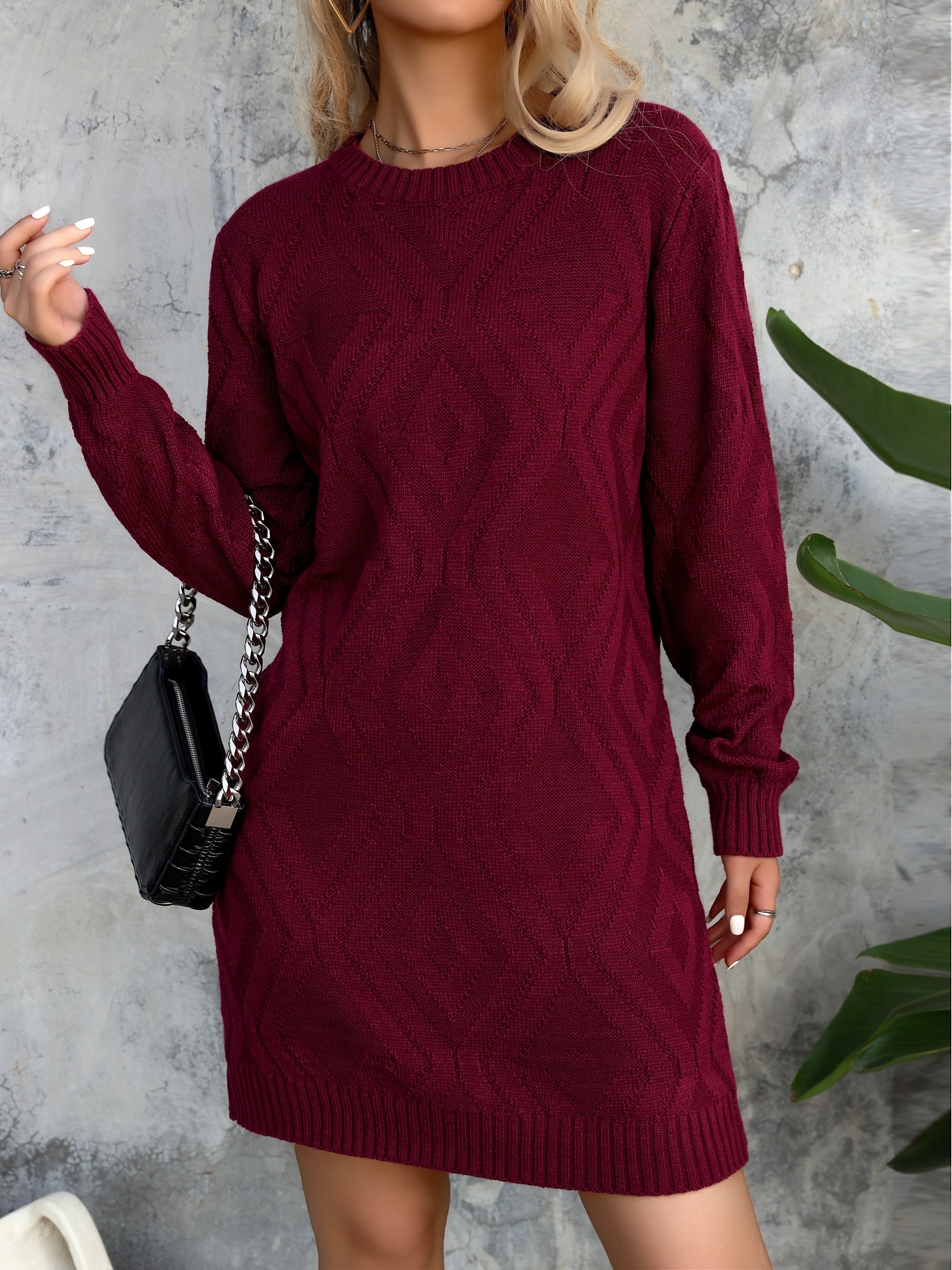 Cozy Fall & Winter Essential: Long Sleeve Bodycon Knit Mini Dress for Women, Casual Crew Neck, Perfect for Cold Weather