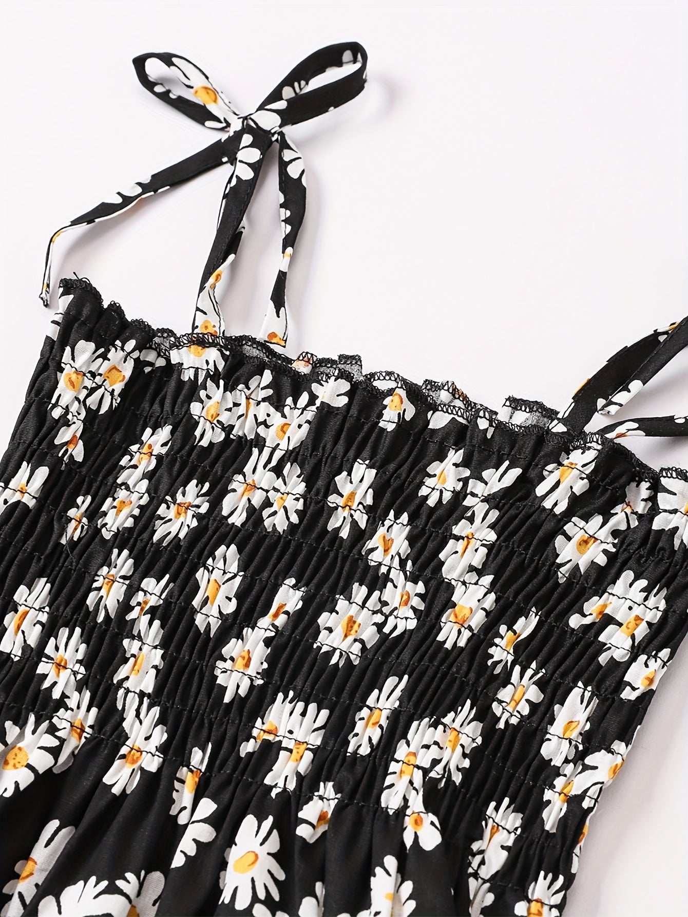 Cotton Little Girls Brief Slip Dress - Shirred, Random Daisy Print, Non-Stretch, Regular Fit, Cute Style - Perfect for Summer Beach Vacation and Outdoor Play