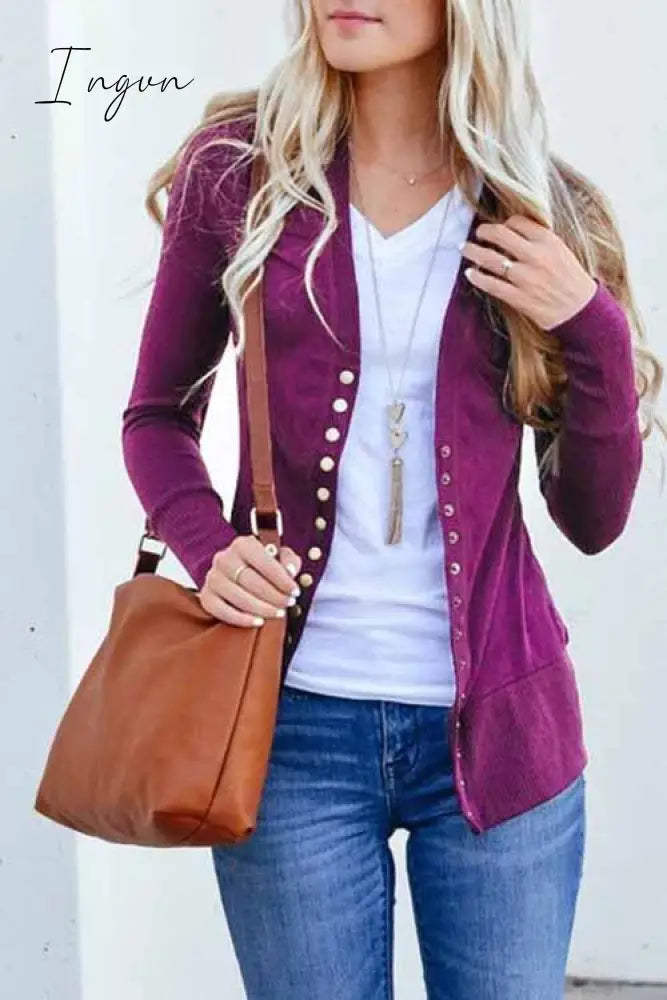 Ingvn -  Long Sleeves Buttons Design Cardigan(7 Colors)