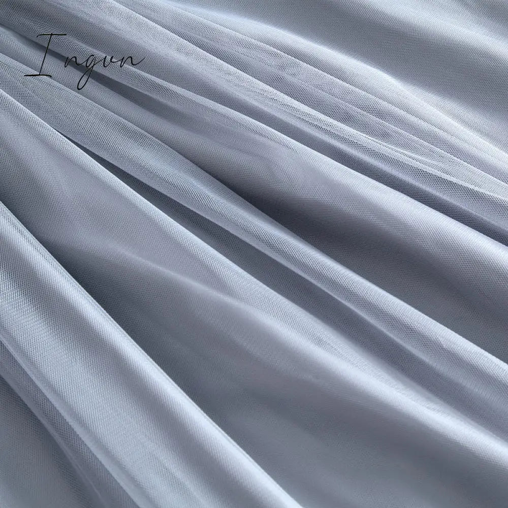 Ingvn - Autumn Winter Vintage Tulle Skirt Women Elastic High Waist Mesh Skirts Long Pleated Tutu Skirt Female Jupe Longue