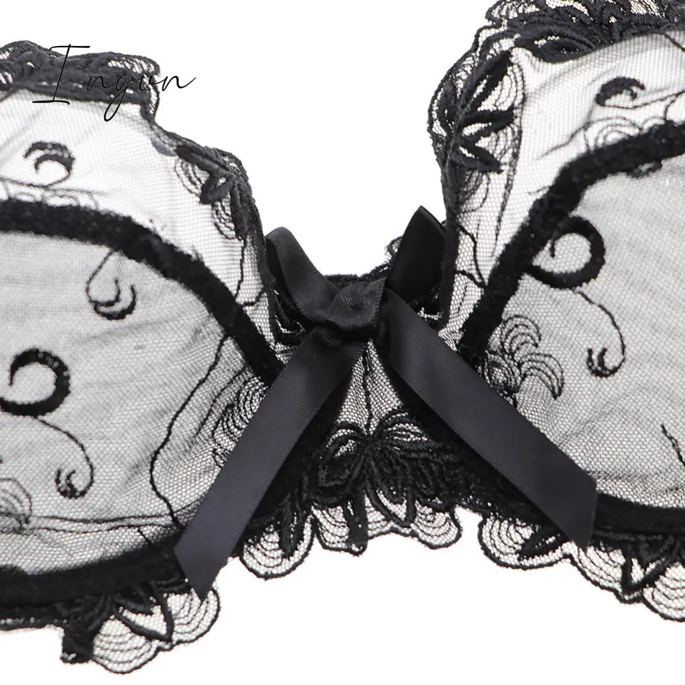 Ingvn - Hot 2pcs Women Sexy Ultra-Thin  Breathable Floral Lingerie  Sets Bras+Thongs