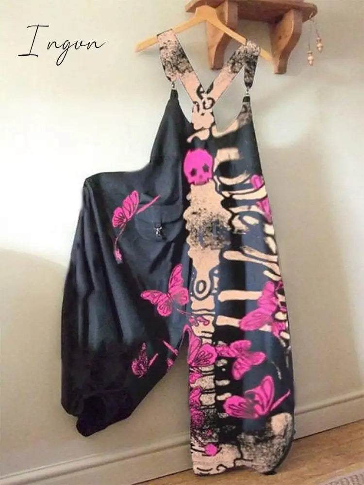Ingvn - Women's Jumpsuits Bib Halloween Skeleton Casual Summer Print Halter Holiday Daily Vacation Loose Fit Sleeveless