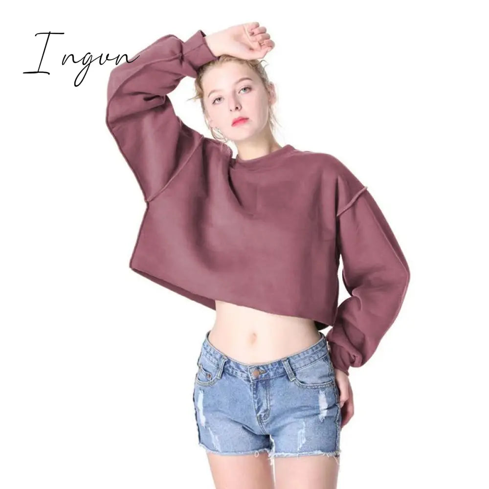 Ingvn - Thick Cotton Oversized Women Sweatshirt Hoodies Casual Loose Long Sleeve Harajuku Streetwear Crop Pullover Plus Size Ropa Mujer
