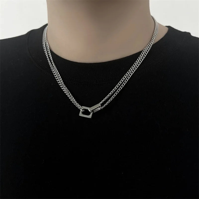 INGVN  Hip Hop Zircon Star Double Layer Necklace For Men Women Trend Charm Titanium Steel Pendant Chain Unisex Jewelry
