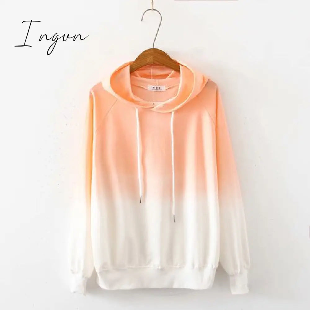 Ingvn - Spring and Autumn New Female Japanese Small Fresh Gradient Long-sleeved Sweatshirt Raglan Sleeves Student Wild Hoodie