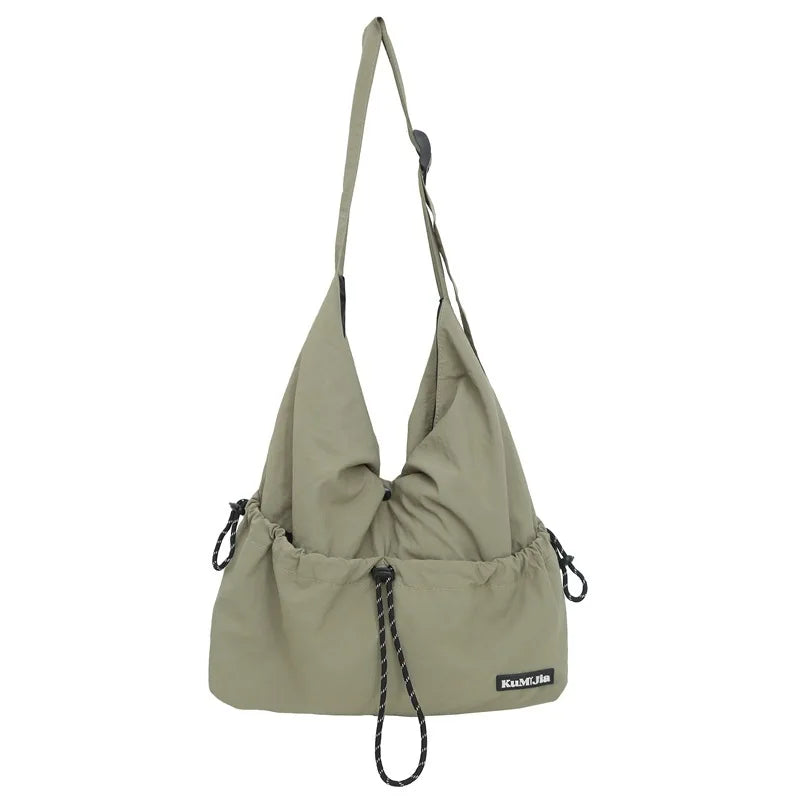 Ingvn  Japanese Style Lightweight Crossbody Waterproof Unisex Shoulder Bag Drawstring Portable Workbag Student Versatile Backpacks