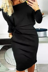 Ingvn - Casual Solid Patchwork O Neck Straight Dresses(3 Colors)