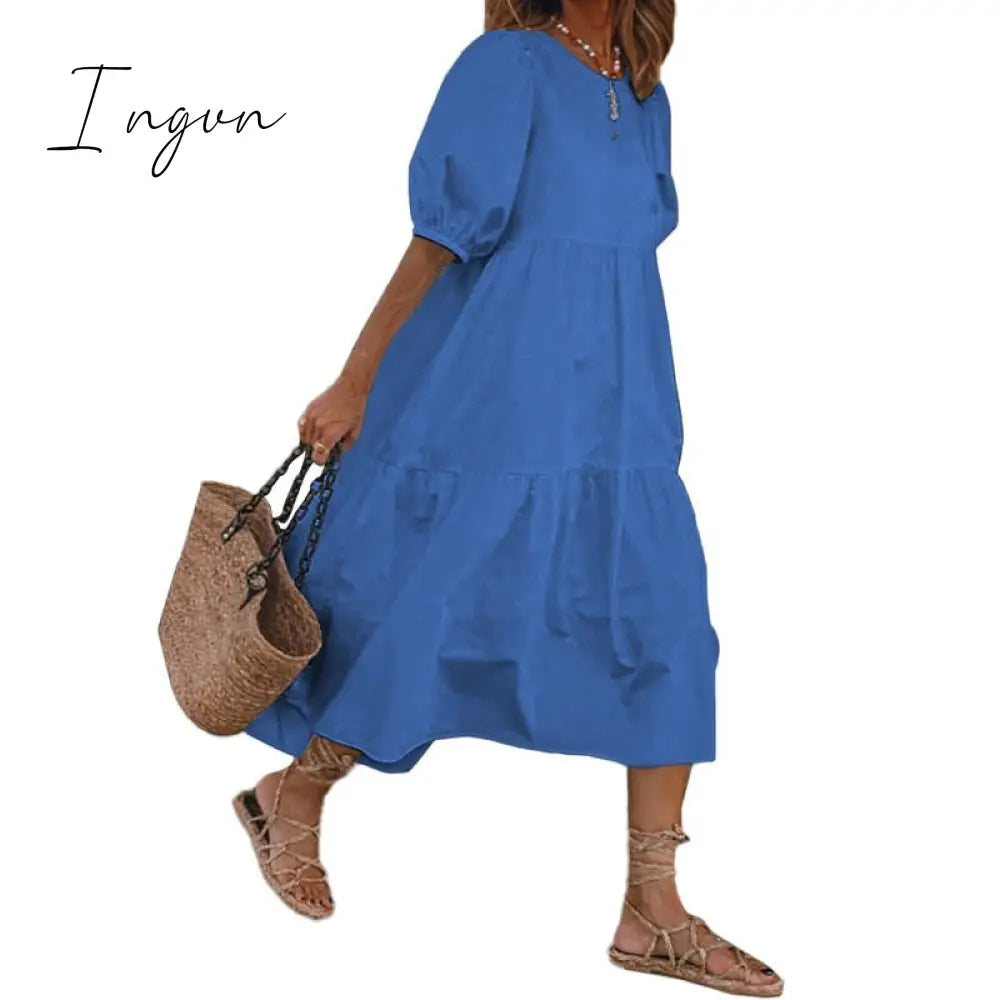 Ingvn - Summer Dress Elegant Party Mid-Calf Dress Women'Summer Sundress Bohemian Beach Sundress Casual Vestido Plus Size