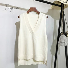 Ingvn - V-neck knitted Vest Women's Sweater Autumn And Winter New Korean Loose Wild Pink Sweater Vest Women Sleeveless Sweater 11810