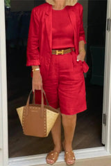 Ingvn - Casual Simplicity Solid Color Turn-back Collar Nine Points Sleeve Two Pieces(4 Colors)