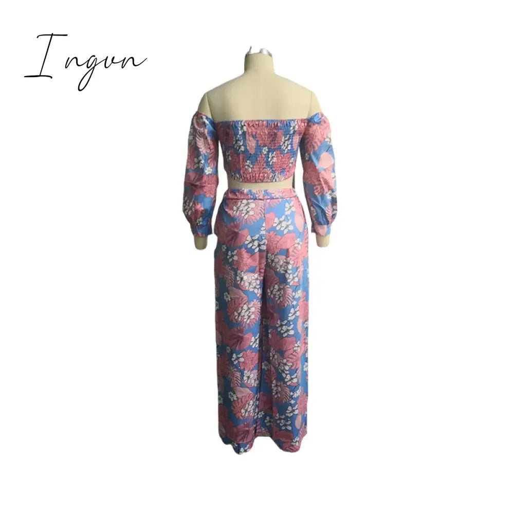 Ingvn - Women Fashion Two Piece Sets Print  Suits Summer Beach Streetwear Autumn 2 Piece SetsTops +Elegant Long Pants
