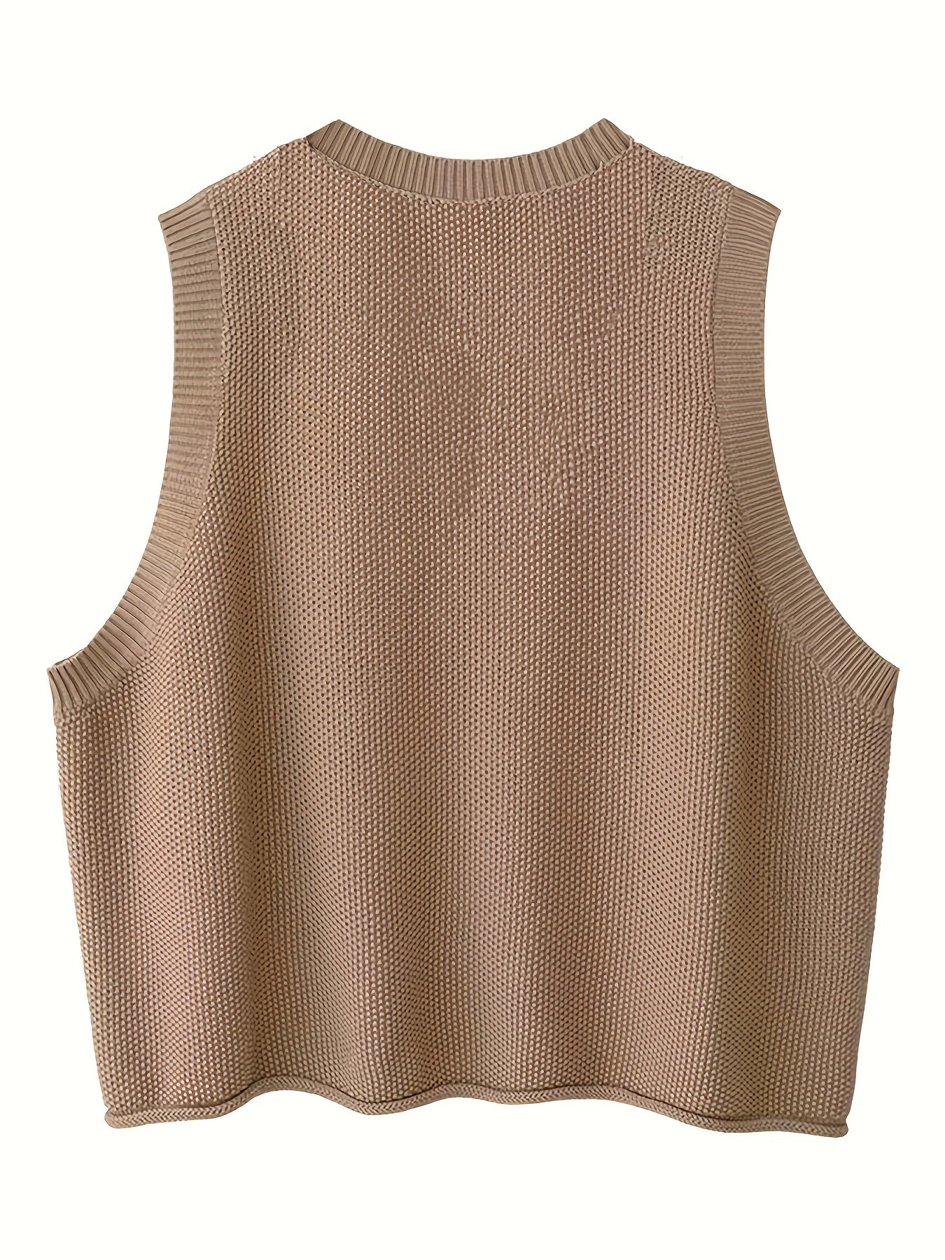 Women's Casual Solid Crew Neck Knitted Sleeveless Loose Fit Vest Sweater, Soft and Cozy Winter Clothing