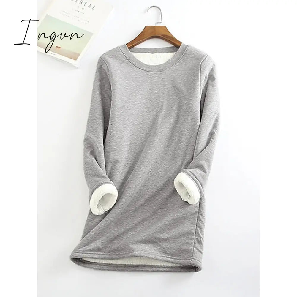 Ingvn - Women's Basic Casual Wine Red Big red Black Solid Color Home Crew Neck Long Sleeve