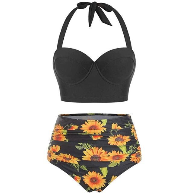Women Swimsuits Vintage Bandeau Push Up Polka Dot Plus Size Bathing Suits High Waisted Bikini
