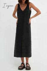 Ingvn - Casual Simplicity Solid V Neck Sleeveless Dresses