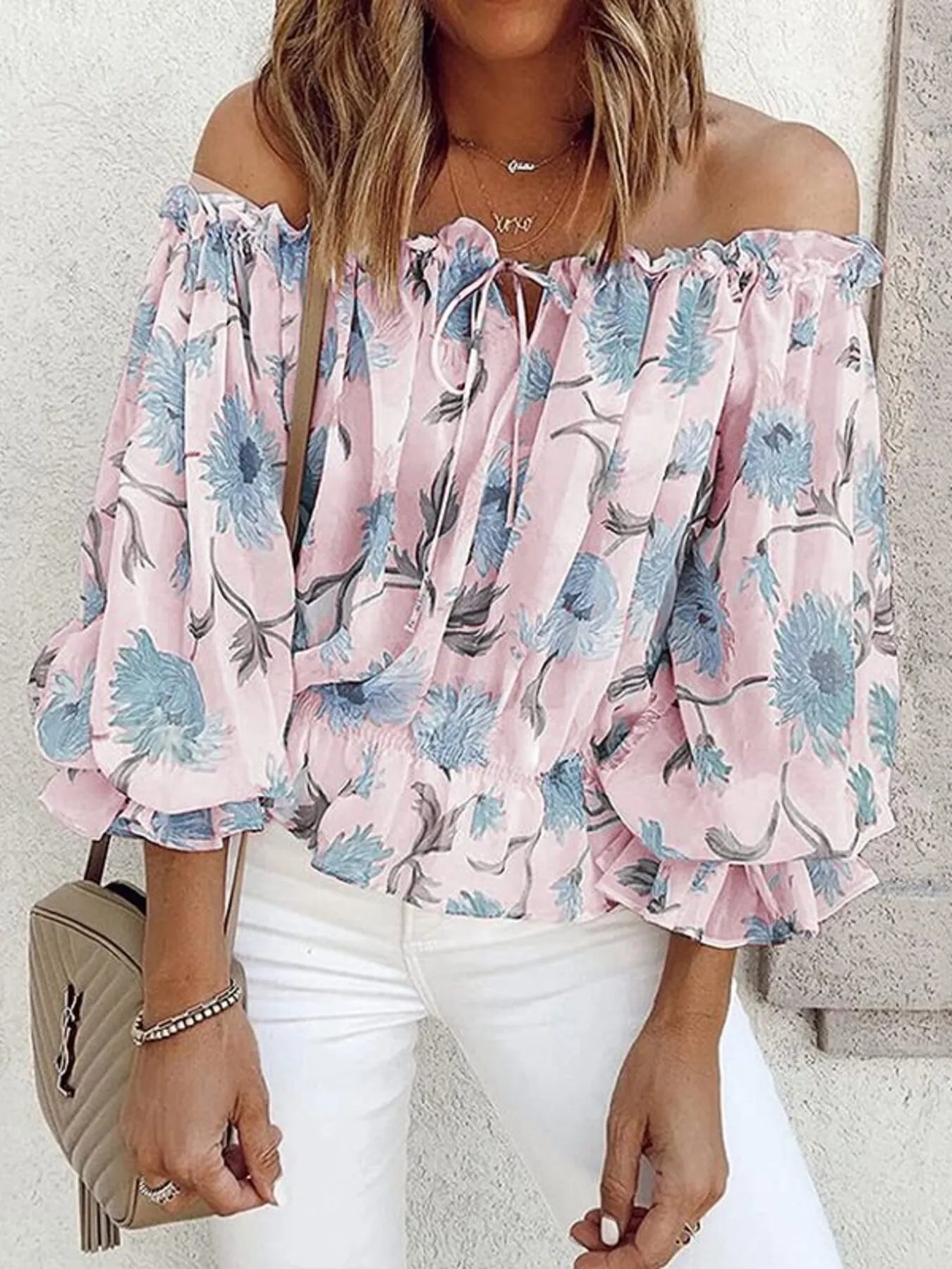 Off-Shoulder Floral Print Blouse