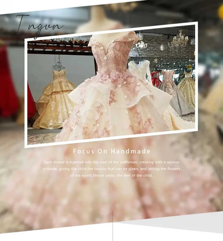 Ingvn - Pink Princess Quinceanera Dress Appliques Beads 3D Flowers Prom Party Sweet 16 Ball Gown Vestidos De 15 Años
