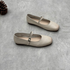 Mary Jane Genuine Leather Single-layer Shoes Spring and Summer Artistic Casual Buckle Flat Soft Cowhide Simple Women's Shoes