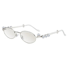 INGVN  Metal Oval Shades Women Men Rhinestone Diamonds Sunglasses 2024 Unisex Bling Eyeglasses Frames  Uv400 Fashion Eyewear Glasses
