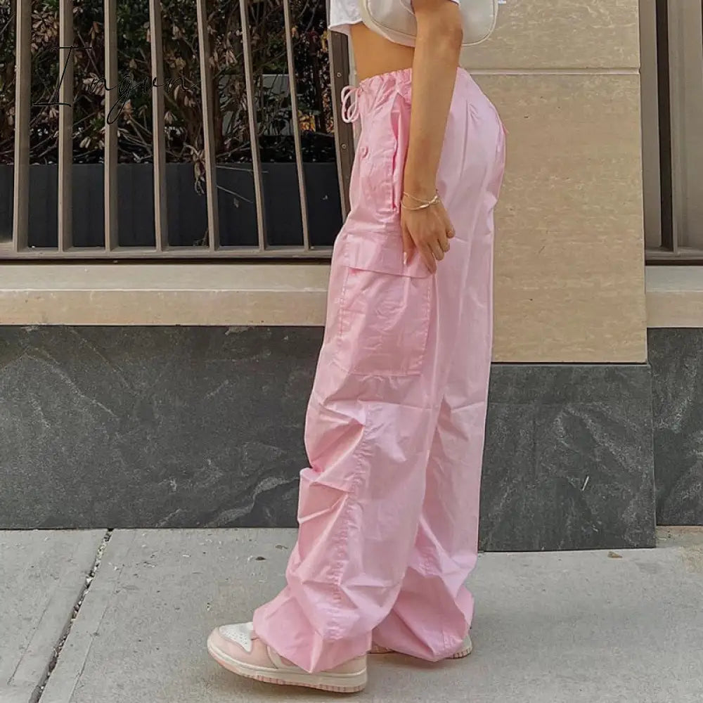 Ingvn - Y2K Clothing Oversized Plus Size Low Waist Parachute Loose Baggy Sweatpants Trousers Women Jogger Cargo Pants Streetwear Outfits