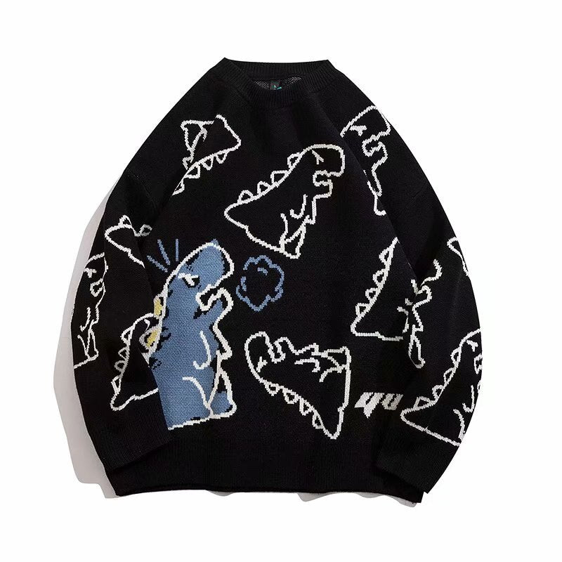 Oversized Cardigan Knitted Sweater Streetwear Loose Male Top Coat Hip Hop Sweater Cartoon Pattern Pullovers