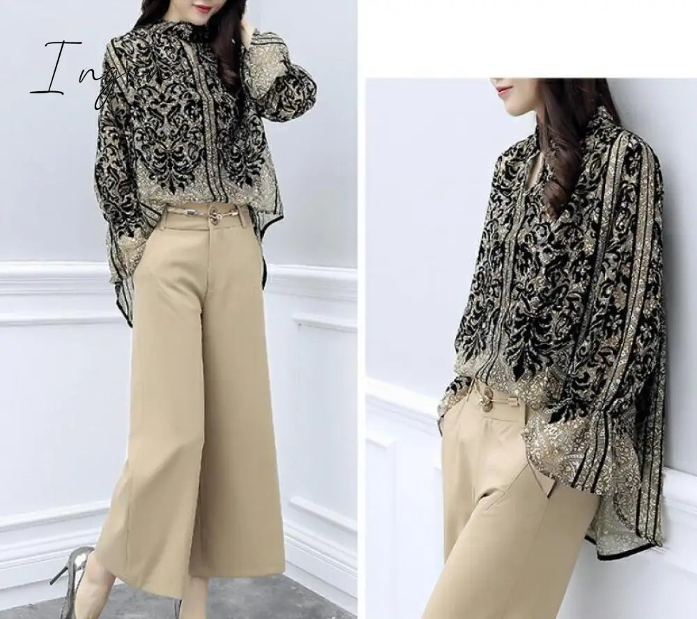 Ingvn - Fashion Trends Chiffon Pantsuits Women Wide Leg Pant Suits For Mother of the Bride Outfit Formal Wedding Office Ladies 2 Two Piece Set Clothes