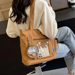 Ingvn  Women'S Bag Solid Color Tote Bag Commuter Shoulder Bag Casual Simple Mummy Bag Big Capacity Nylon Handbag