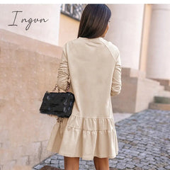 Ingvn - New Spring Autumn Dress Women Elegant O-Neck Long Sleeves Multi-layer Ruffles Hem Solid Party Dresses Casual Slim Vestidos