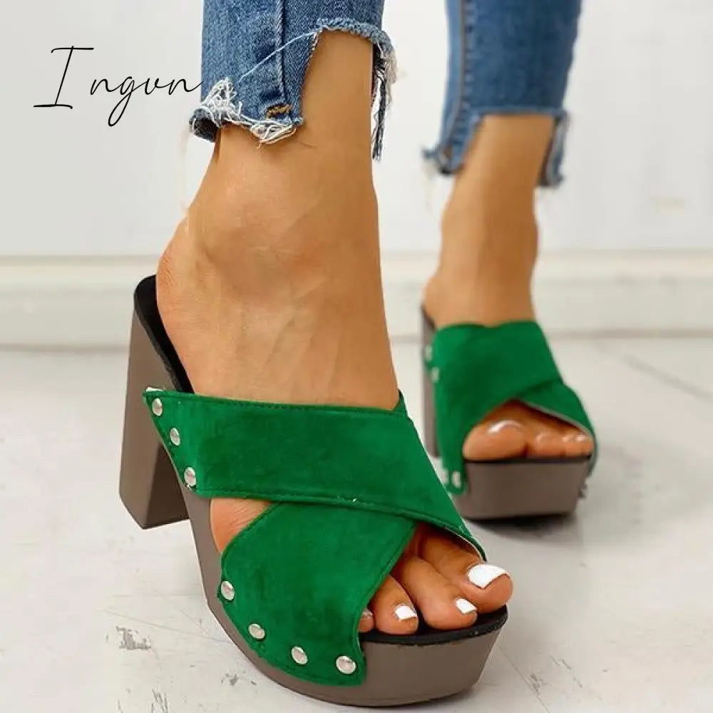 Ingvn - Crisscross Design Chunky Heeled Slippers