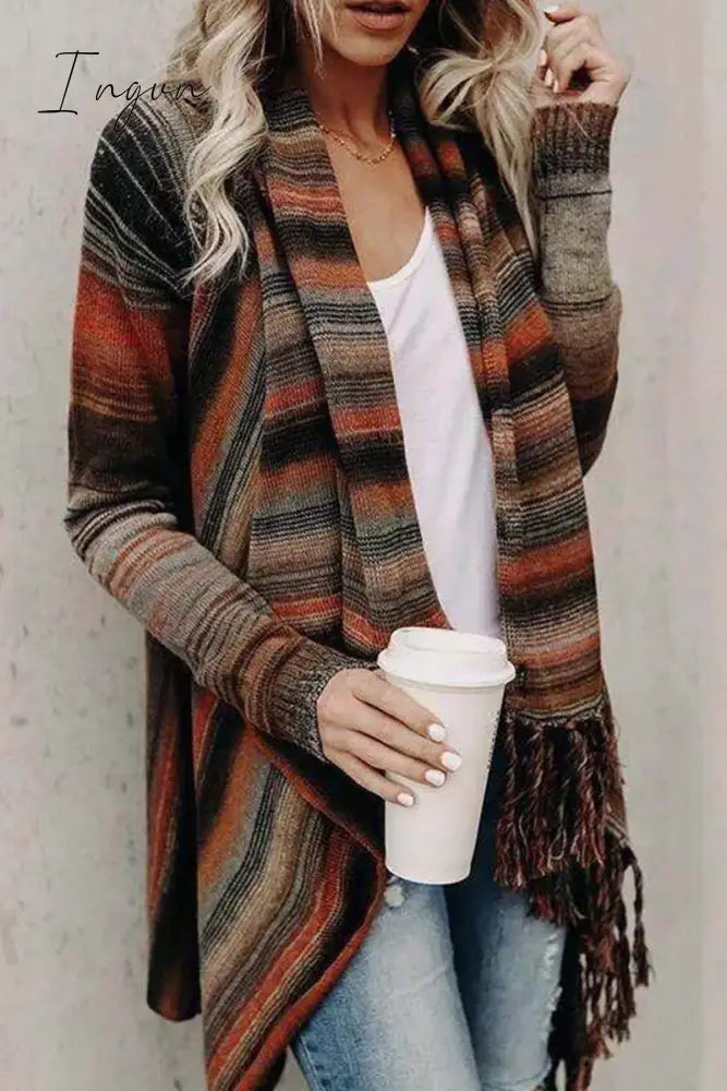 Ingvn -  Striped Shawl Sweater 2 Styles