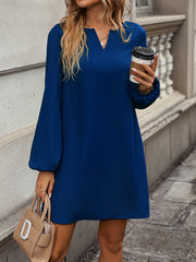 Elegant Lantern Notched Neck Mini Dress - Women's Simple Long Sleeve Dresses for Special Occasions - Classic, Chic, and Comfortable Clothing for Ladies