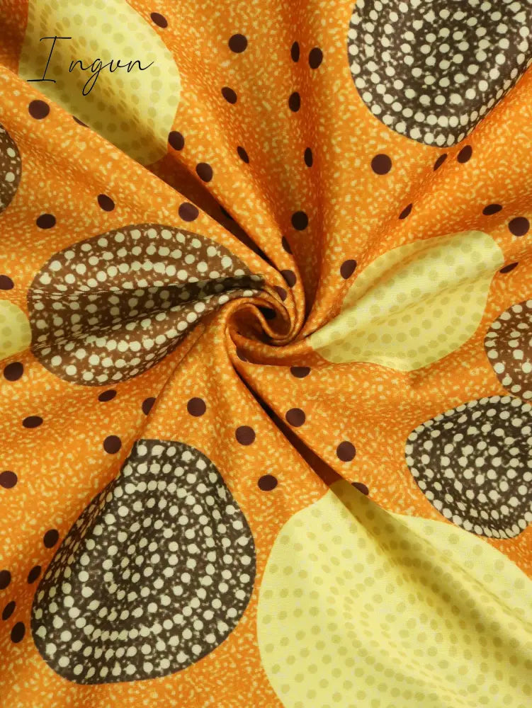 Ingvn - African Women Sun Flower Printed Long Dresses O Neck Lantern Sleeve High Waist Sheath Gowns 4XL for Wedding Guest Church Outfits