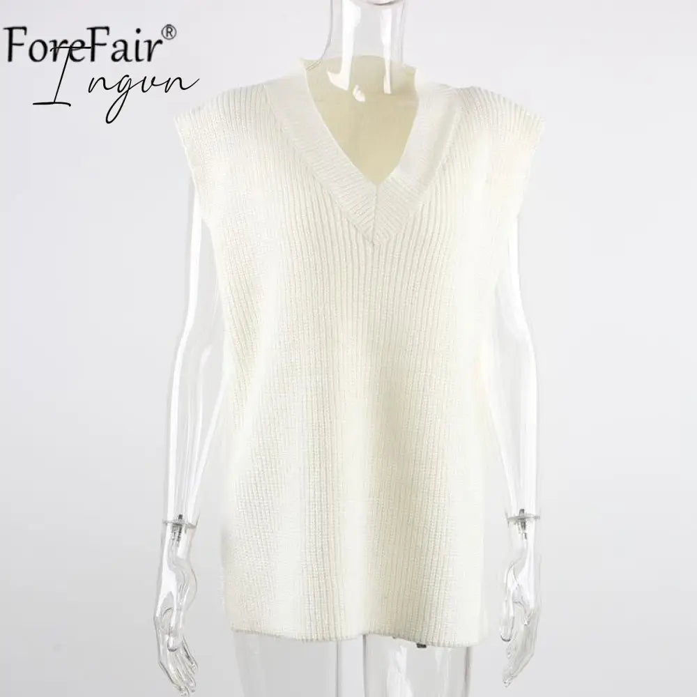 Ingvn - Women V Neck Sweater Vest Korean Preppy Style Solid Knitted Sleeveless Sweater Female Autumn Winter Casual Loose Pullover Jumper
