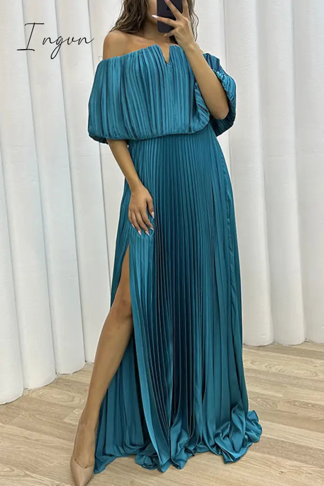 Ingvn - Sexy Formal Solid Slit Fold Off the Shoulder Evening Dress Dresses