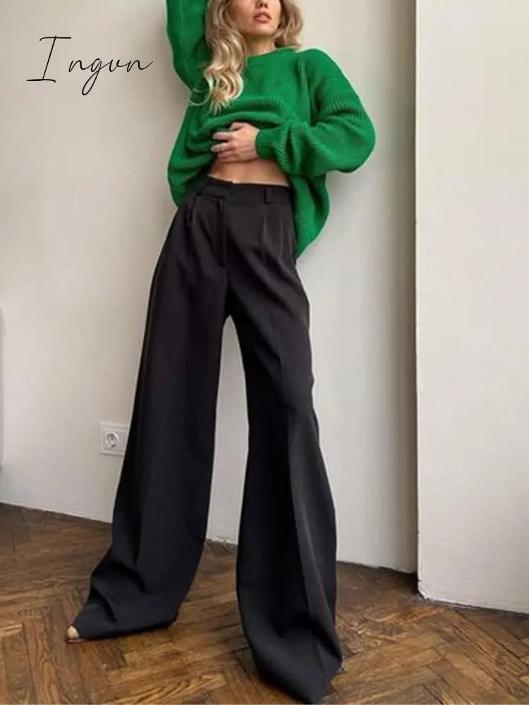 Ingvn - Outfits Trends New Spring Summer Women's Casual Straight Classic Green Black Rose Red High Waist Pants Korean Wide Leg Trousers for Women