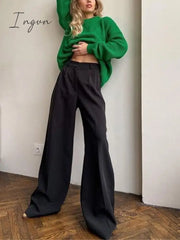 Ingvn - Outfits Trends New Spring Summer Women's Casual Straight Classic Green Black Rose Red High Waist Pants Korean Wide Leg Trousers for Women