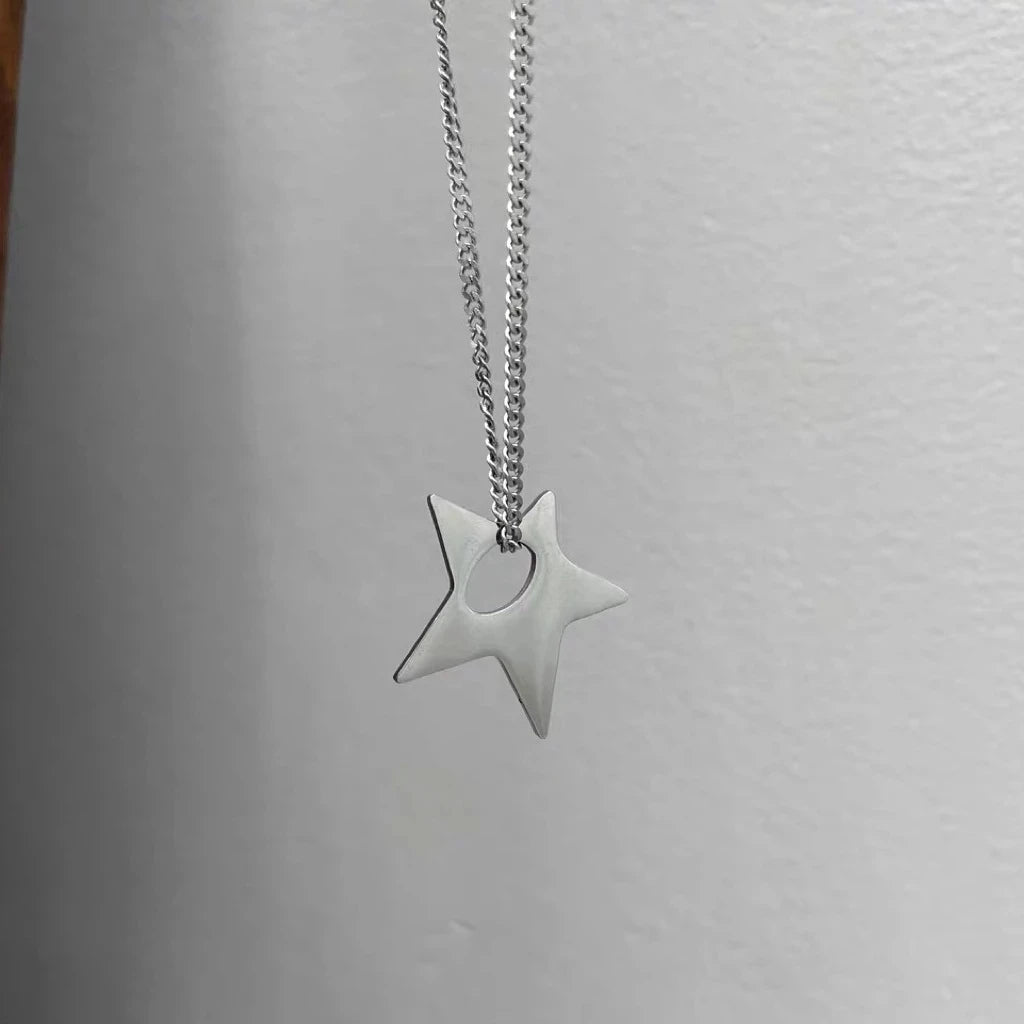 INGVN  Kpop Goth Silver Color Star Pendant Chain Necklace For Women Men Egirl Y2K Cool EMO Punk Aesthetic Grunge Jewelry Gifts