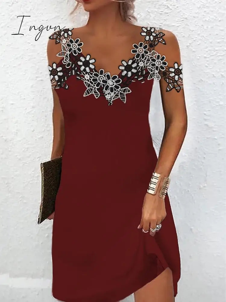 Ingvn - Women's Casual Dress Summer Dress Plain Dress Plain Lace Strap Mini Dress Fashion Modern Outdoor Street Sleeveless Regular Fit Black White Red Summer Spring S M L XL XXL